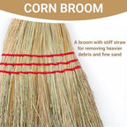 Outdoor Corn Broom, Household Indoor and Outdoor Broom Suitable for Sweeping Gravel, Fallen Leaves and Sand on Yard, Garage, Lawn, Stone Path and Concrete Floor (Total Length 59")