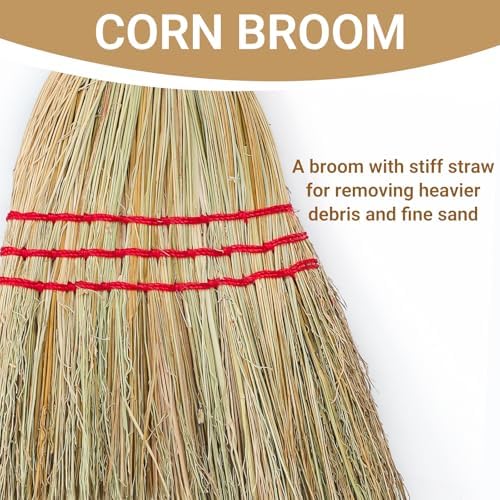 Outdoor Corn Broom, Household Indoor and Outdoor Broom Suitable for Sweeping Gravel, Fallen Leaves and Sand on Yard, Garage, Lawn, Stone Path and Concrete Floor (Total Length 59")
