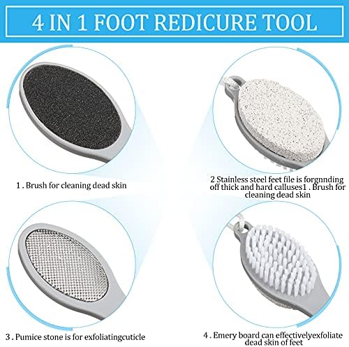 Sieral 4 Pcs Foot Scrubber 4 in 1 Feet Brush for Use in Shower with Pumice Stone, Foot Rasp and Sandpaper, Feet Scrubber Brush for Dead Skin and Shower, Skin Remover