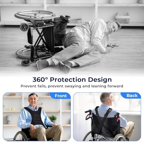 Universal Wheelchair Seatbelt, Wheelchair Harness for Adults, Torso Support Vest Restraint, Safety Belt with Adjustable Straps and Pocket for Elderly, Disabled, Patients to Prevent Sliding & Falling