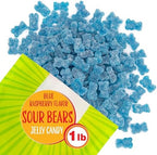 Sour Bears Gummy Candy | 1 Pound Bag | Gelatin Free Chewy Blue Candy | Blue Raspberry Jelly Bears for Baby Showers, Gender Reveal, Party Favors, and Dessert Decorating