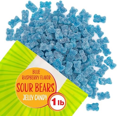 Sour Bears Gummy Candy | 1 Pound Bag | Gelatin Free Chewy Blue Candy | Blue Raspberry Jelly Bears for Baby Showers, Gender Reveal, Party Favors, and Dessert Decorating