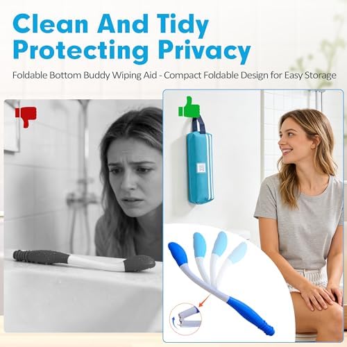 Foldable Butt Wiper Tool, Toilet Aid for Wiping Bottom, 15.7" Long Reach Portable Wiping Aid for Toileting for Home & Travel, with Storage Bag & Hook for Seniors, Pregnant Women, Limited Mobility