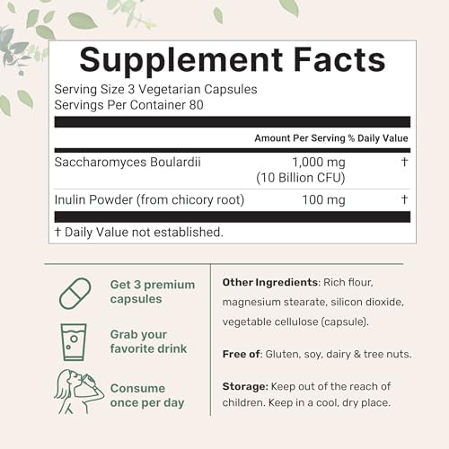 Micro Ingredients Saccharomyces Boulardii Probiotics 10 Billion CFU with Prebiotics, 240 Vegetarian Capsules | 2-in-1 Probiotic & Prebiotic Blend | Added Inulin from Chicory Root | Non-GMO