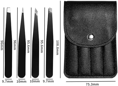 4 Pcs Tweezers Set, Professional Stainless Steel Precision Eyebrow Tweezers for Women Men Splinter Facial Hair Ingrown Hair Removal Tool, with Snap Storage Case