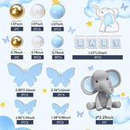 Elephant Cake Decoration Mini Elephant Cake Topper Blue Letter Cake Toppers Gold Blue White Pearl Ball for Elephant Theme Birthday Supplies (BLUE)
