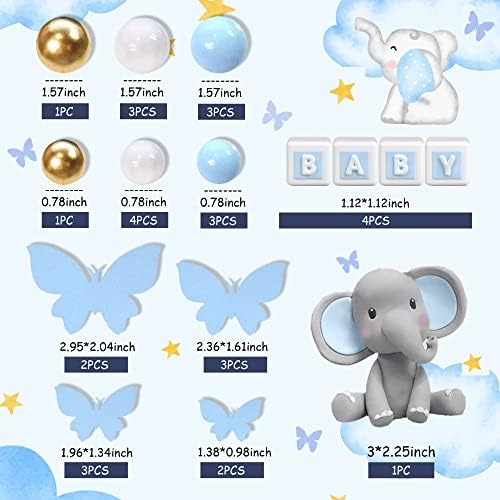 Elephant Cake Decoration Mini Elephant Cake Topper Blue Letter Cake Toppers Gold Blue White Pearl Ball for Elephant Theme Birthday Supplies (BLUE)