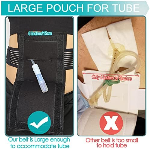 Breathable Feeding Tube Belt Pouch G Tube Holder with Sponge Pad for Gastrostomy J Peg Peritoneal Dialysis PD Catheter Tubing Line Accessories Women Men Black Large