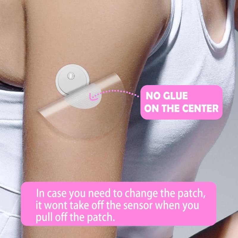 HONYOU 60Pack Freestyle 14 Day Sensor Patch & Libre 3 Plus Sensor Covers Waterproof Adhesive Patches CGM Tape Clear Bandage, Hypoallergenic Latex-Free Breathable, No-Glue Central with No Hole Design