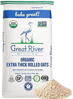 Great River Milling Organic Extra Thick Rolled Oats | Whole Grain, Non-GMO, Kosher Certified | Hearty Texture for Oatmeal, Granola, Cookies, Baked Goods & Breakfast Recipes | 25 Lb (Pack of 1)