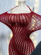 OYOANGLE Women's Fishnet Halter Bodycon Lingerie Dress Sexy Hollow Out See Through Sleeveless Chemise Beach Cover Up Dress