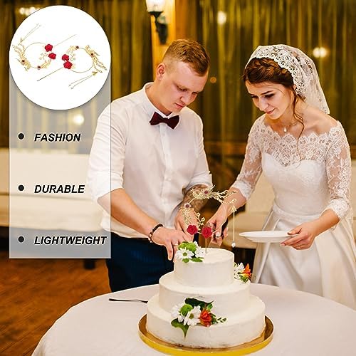 2pcs Retro Flower Phoenix Pendant Cake Toppers Wedding Birthday Cupcake Decorations