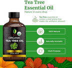 SVA Tea Tree Essential Oil Organic – 2 Fl Oz – 100% Natural Organic Tea Tree Oil - for Diffuser, Hair, Face, Skin Care, Aromatherapy, Scalp and Body Massage, Soap and Candle Making - with Dropper