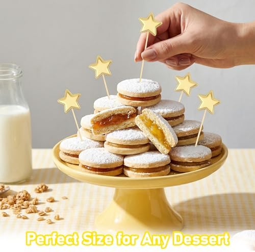 70 Pcs Gold Star Sticks Decor, Shiny Star Cake Topper Picks with Wooden Sticks for Birthday Wedding Baby Shower Party Cupcake Toppers Vase Decor