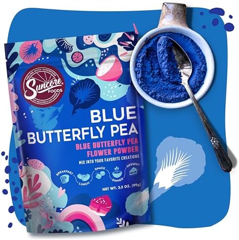 Suncore Foods Blue Butterfly Pea Powder, Blue Food Coloring Powder, Gluten-Free, Non-GMO, 3.5oz (1 Pack)