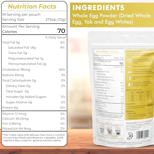MOUNTAIN ESSENTIALS Whole Egg Crystals Pasteurized Dried Egg Powder 8 Oz Pure Natural Nutrient-Rich Whole Egg Powder For Baking, Cooking, Camping, Quick Meal Preparation Shelf Stable Food Pack of 1