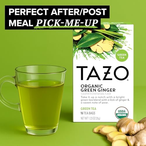 TAZO Organic Green Tea, Green Ginger, 96 Total Tea Bags (16ct - Pack of 6)