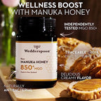 Wedderspoon Raw Manuka Honey 850+ MGO, 17.6 Oz, Unpasteurized New Zealand Honey, Non-GMO, BPA-Free Jar, Superfood & Natural Wellness Support