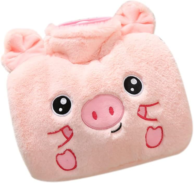 Surakey 1.25L Hot Water Bag Hand Warmer, Winter Hot Water Bottle with Soft Fluffy Cover & Hand Pocket, Natural Rubber for Sleeping - Bed Warmer & Comfortable Feeling Gift for Women & Kids Pig