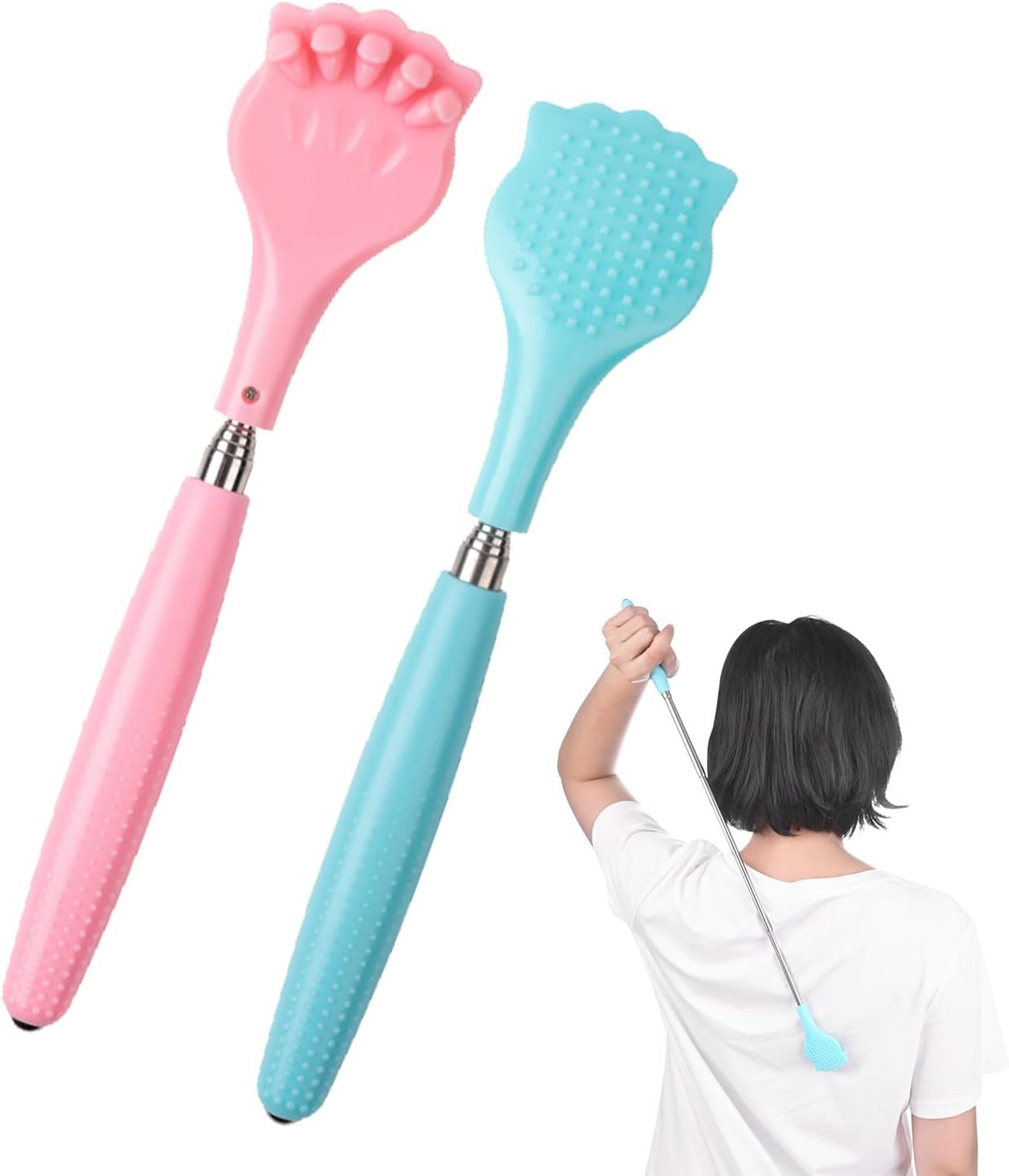 WUBAYI 2Pcs Back Scratchers, Portable Expandable Back Scratchers, Non-Slip Handheld Massager, with Telescopic Handle for Tickling Massage of Head, Back, Legs and Other Body Parts