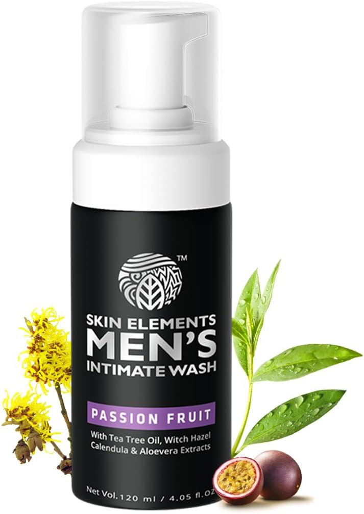 Skin Elements Intimate Wash for Men with Passion Fruit (4.05 Fl Oz) | pH Balanced Foaming Intimate Wash | Prevents Itching, Irritation & Bad Odor |