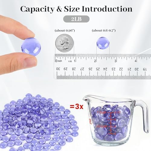 DomeStar 2LB Purple Flat Glass Marbles, Decorative Marbles for Vases Aquarium Pebbles Fish Tank Rocks Vase Fillers DIY Crafts Table Scatter Decor