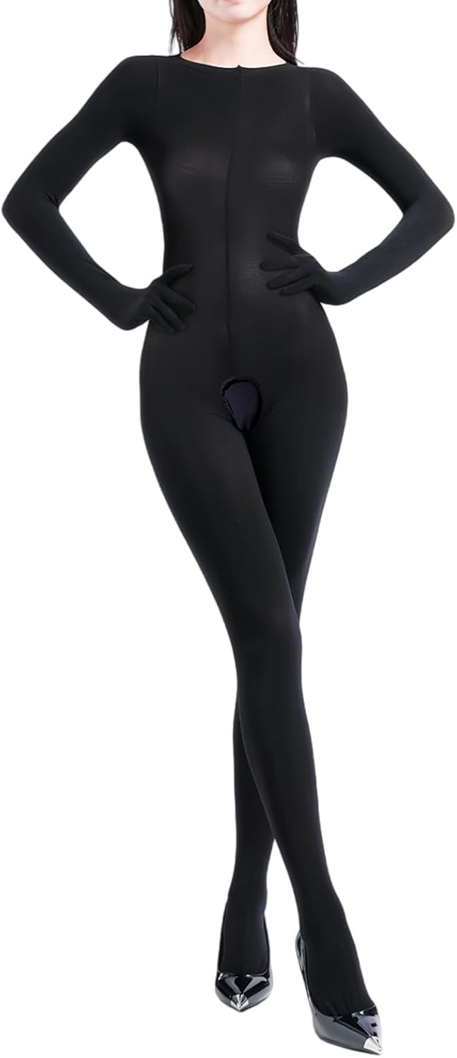 Body Stockings for Women Long Sleeve Full Body Bodysuit Includes Five Finger Glove Bodystocking Velvet 120D