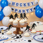 24 PCS Black Glitter Hockey Players Cupcake Toppers, Hockey Cake Toppers, Ice Hockey Cupcake Picks for Boys Birthday Party, Sports-Themed Cake Decorations
