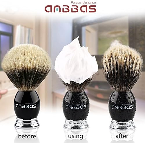 Anbbas Silvertip Badger Shaving Brush,Black Resin & Alloy Handle for Men Wet Shave,Pure Badger Hair,No Hair Shedding,No Terrible Smell