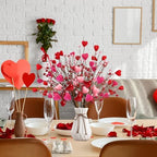 Valentine’s Day Gifts 12 Pcs Heart Shaped Berry Picks Artificial Red Heart Pearl Berry Twig Stem Branches with Red Pink Fluffy for Valentine’s Day Anniversary Flower Bouquets Wedding Home Decor