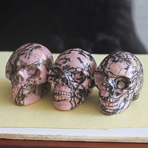 2'' Hand Carved Mixed Gemstone Crystal Skull Figurine Carving Home Decor (Rhodonite)