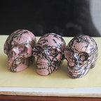 2'' Hand Carved Mixed Gemstone Crystal Skull Figurine Carving Home Decor (Rhodonite)