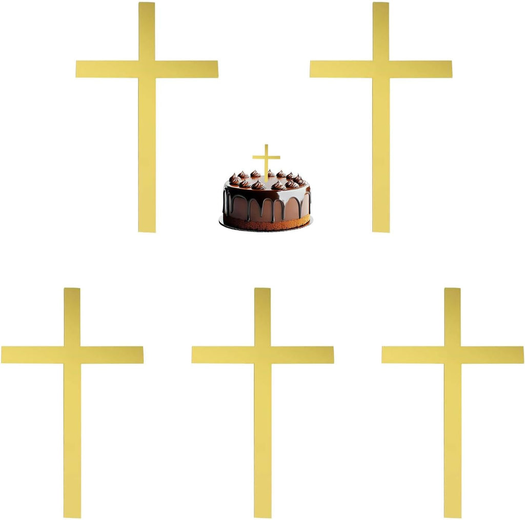 6pcs Gold Acrylic Glitter Cross Cake Side Decor 3x5.5inch Cross Cake Cupcake Topper Pick for Theme Party Craft DIY,Bless,Wedding, Bridal Shower,Christmas,Hallowmas,Birthday Baptism
