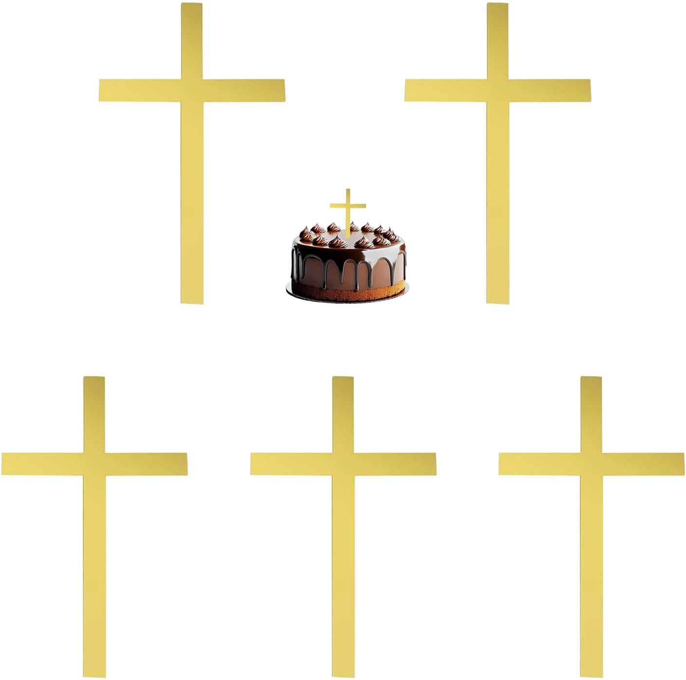 6pcs Gold Acrylic Glitter Cross Cake Side Decor 3x5.5inch Cross Cake Cupcake Topper Pick for Theme Party Craft DIY,Bless,Wedding, Bridal Shower,Christmas,Hallowmas,Birthday Baptism