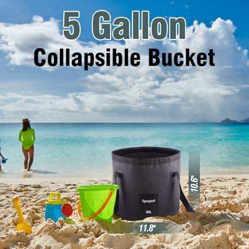 Spopal Collapsible Bucket with Handle 20L, Multifunctional Folding Water Container for Camping, Hiking, Traveling, Fishing, Laundry, Gardening, Waterproof, Durable, Lightweight