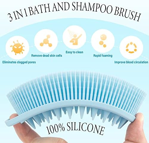2 in 1 Silicone Body Scrubber Shampoo Brush, Shower Body Scrubber, Silicone Bath Scrubber,Exfoliating Body Scrubber, Scalp Massager, Silicone Loofah Body Scrubber,Rapid Foaming-3 Pack Black,Blue,Pink