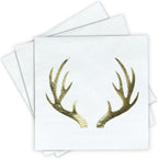 Antlers Cocktail Napkins - Gold Rustic Deer Design 3-Ply Disposable Napkins for Weddings, Engagement Parties, Bridal Showers, Receptions, Birthdays & Anniversaries