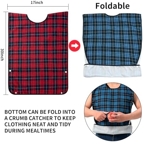 XKDOUS 2pcs Adult Bibs For Men Washable, Reusable Waterproof Large Bibs For Adult, Clothing Protector With Crumb Catcher,Bibs For Eating, Feeding Adult Bibs For Women Elderly Men Senior Citizens Gifts