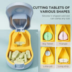 Pill Cutter for Small and Tiny Pills - Pill Splitter with Detachable Silicone Pad - Easy Open Snap Button. Wrap-Around Blade Guard Prevents Cuts. Back Storage (Blue)