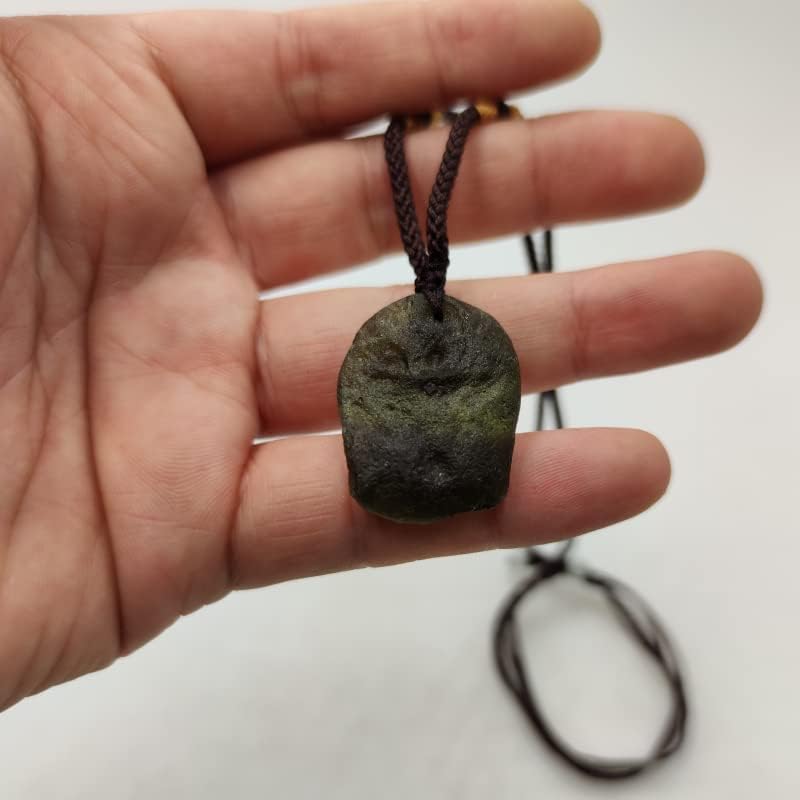Moldavite Czech Meteorite Glass Raw Rough Stone Necklace,Aerolites Crystal Stone Pendant(Green, Irregular Raw Stone)