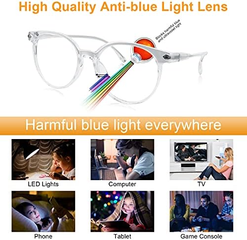 Craebuer Clear Glasses for Women Men, Retro Round Blue light Blocking Reading Eyeglasses with Lightweight Frame, Anti Eyestrain UV Glare Filter Eyewear