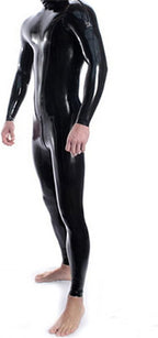Neck Entry Black Latex Catsuit Shoulder and Crotch Zipper for Men Rubber Bodysuit