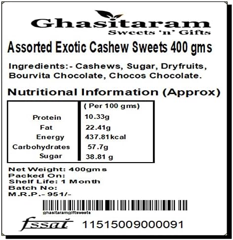 Ghasitaram Gifts Rakhi Gifts for Brothers Rakhi Sweets - Ghasitaram Gifts - Assorted Exotic Cashew Sweets 400 GMS with Beads Rakhi
