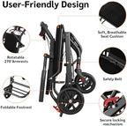 Lightweight Foldable Transport Wheelchair, Portable Travel Wheelchair with Handbrake for Adults & Seniors, Easy-Fold Design & Secure Locking Brakes Transfer Wheelchairs (Black)