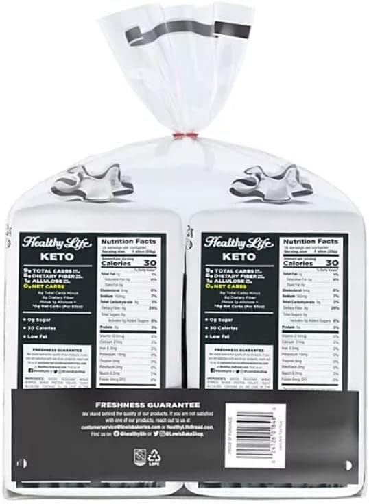 Lewis Healthy Life White Keto Bread - Zero Net Carbs & Sugar Free - High Fiber, Low Calorie - Keto & Paleo Friendly - 16 Oz Loaf (Pack of 2)