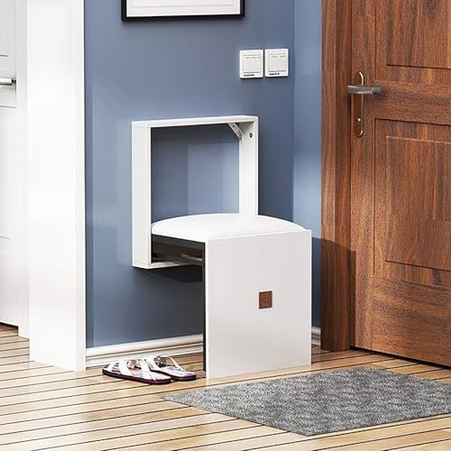 Folding Entryway Stool Wall Mounted Shoe Changing Stool, Square Shoe Bench Seat Space Saving Easy to Fold, for Entrance Hall Restroom Living Room(Black)