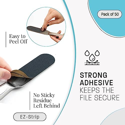 Professional Pedicure File Refills - Pack of 50 Foot File Replacement Pads - Black - Disposable Foot Files for Pedicures - Pedi Foot File Pads with Water Resistant Strong Adhesive (180 Grit)