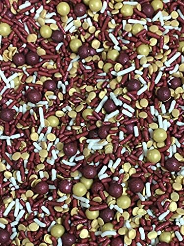 Shabby Elegant Chic Edible Confetti Sprinkles Cake Cookie Cupcake IceCream Donut Quins - 4oz (Burgundy Gold White)