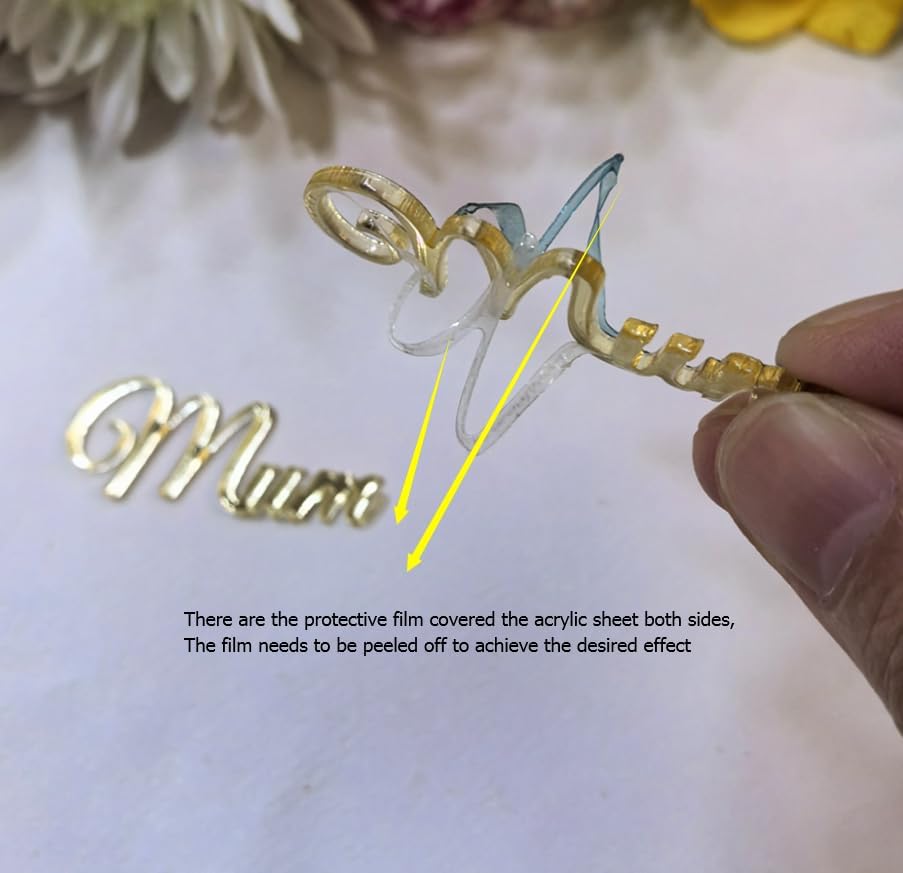 35pcs of Mom/Mum/Mama Cake Charm,Mother's Day Cake Toppers,Mirror Acrylic Cupcake Topper for Happy Birthday Mother's day Cake Party Decoration (2'', Gold Mirror)
