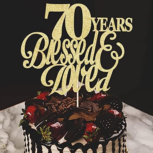 Sparkling 70 Years Blessed & Loved Cake Topper - 70th Birthday, 70th Wedding Anniversary, Wedding/Anniversary Party Decorating supplies.